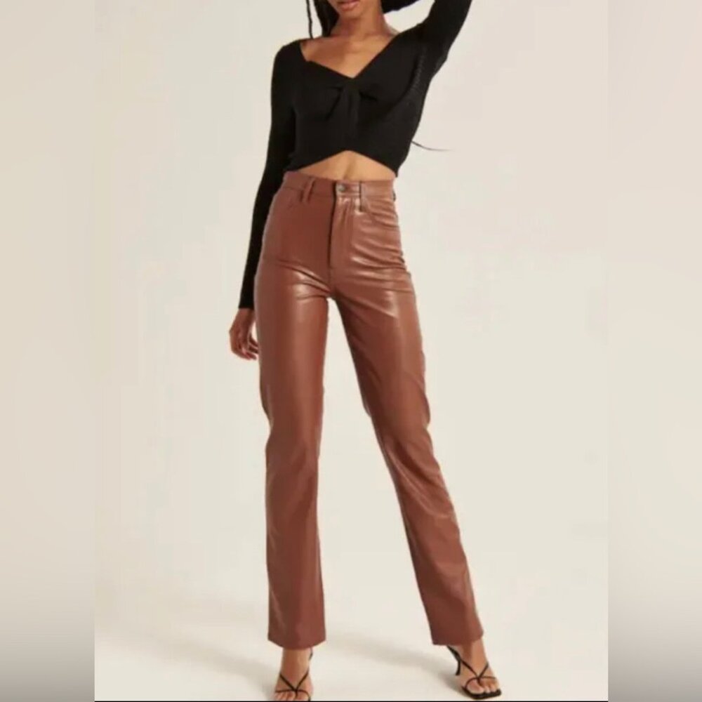 Abercrombie 90s Ultra High Rise Pant, Size 33 Long, Size 16,‎ Vegan Leather
